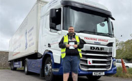 teve celebrating his clean sheet Category CE 3b HGV test pass at MT Training Bristol