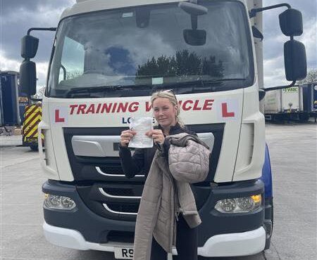 Kiana after passing her Category C 3a HGV test at MT Training Manchester