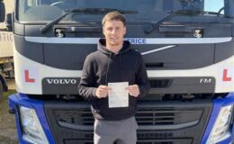 Jack smiling after passing his Category C 3a HGV test at MT Training Wetherby