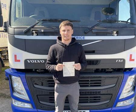 Jack smiling after passing his Category C 3a HGV test at MT Training Wetherby