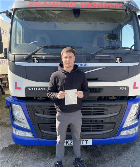 Jack smiling after passing his Category C 3a HGV test at MT Training Wetherby