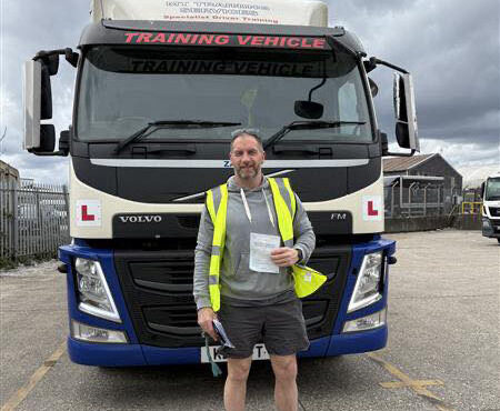 Andy after passing his Category CE 3b articulated HGV test at MT Training Newbury