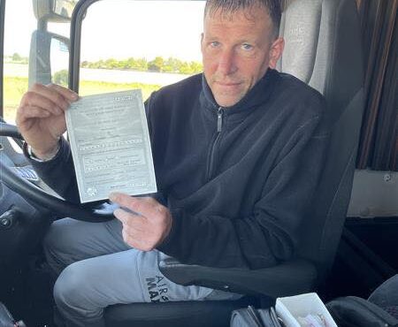 Richard after passing his Category CE 3a off-road test at MT Training Wetherby
