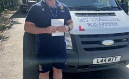 Zach from Berkhampstead School after passing his D1 3b minibus test in Cheltenham with one driving fault