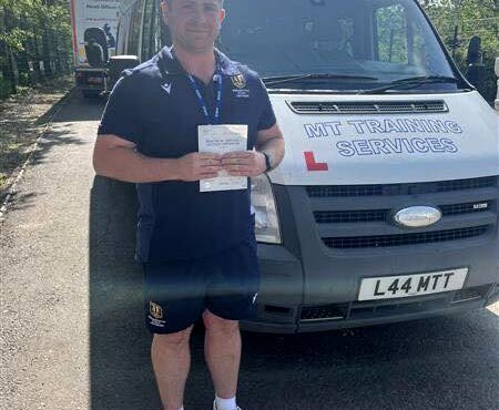 Zach from Berkhampstead School after passing his D1 3b minibus test in Cheltenham with one driving fault