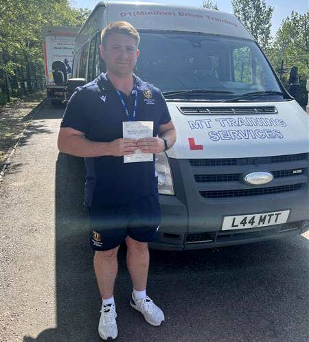 Zach from Berkhampstead School after passing his D1 3b minibus test in Cheltenham with one driving fault