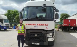 Logan celebrates passing his HGV 3a test at MT Training’s Manchester training centre